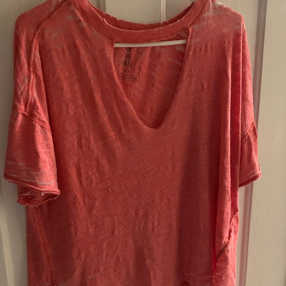 Free People Vivid Coral Short Sleeve Tee